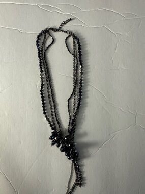 Multi-Strand Black Crystal Statement Necklace - Unbranded
